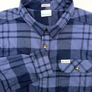 Columbia Regular Fit Men's Long Sleeve Blue Striped XL Button Up‎ Flannel Hiking